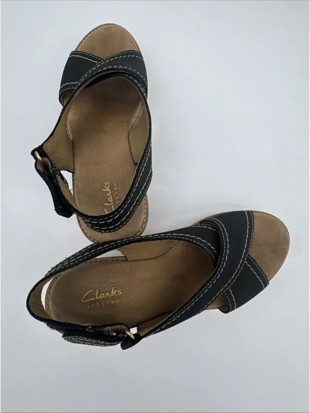 Clarks Aisley Tulip Wedge Sandals Black Size 5.5 M 3 In. Wedge Adjustable Strap